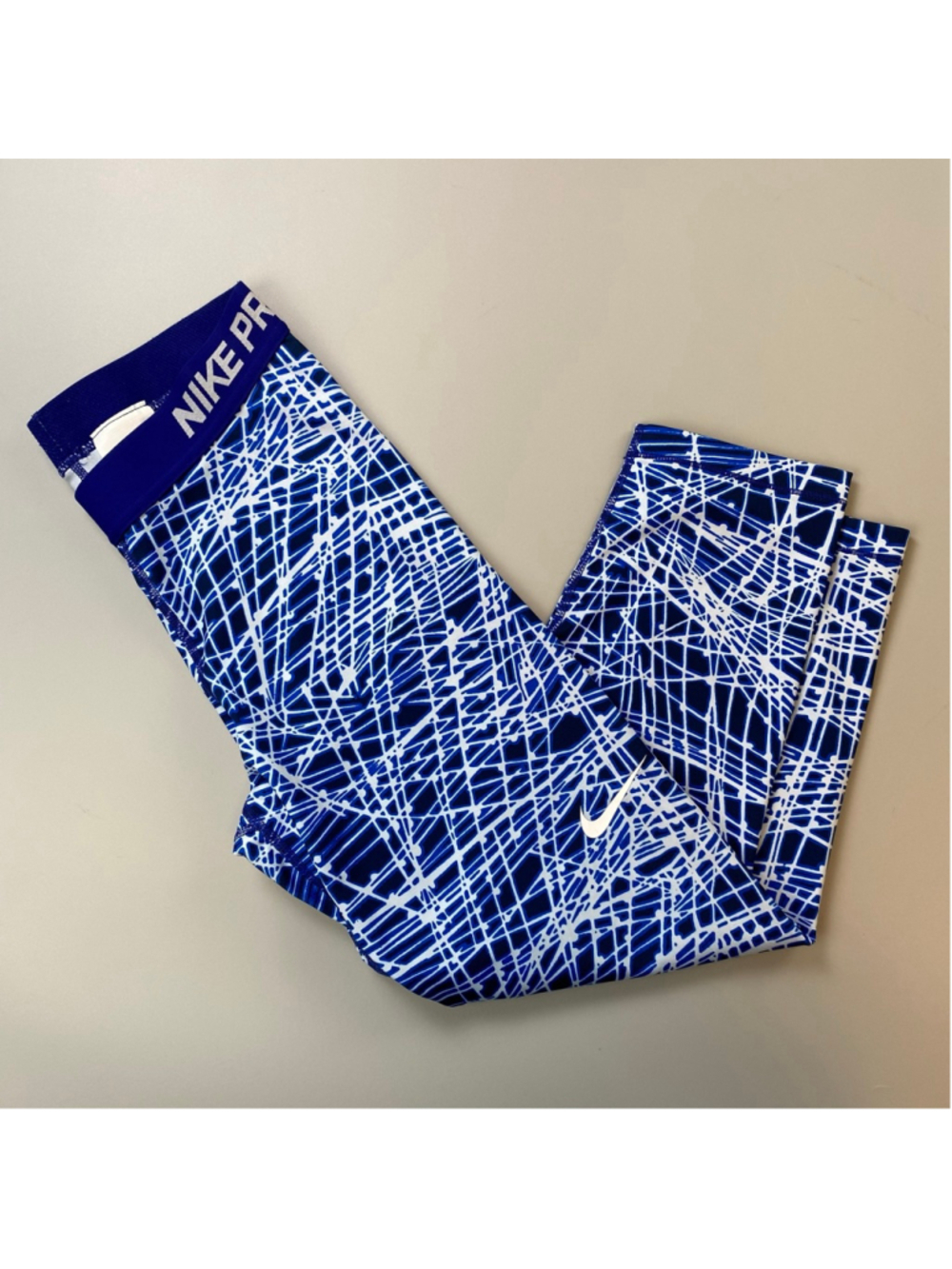Women's Nike Pro Crop Leggings Blue & White Abstract Print Small